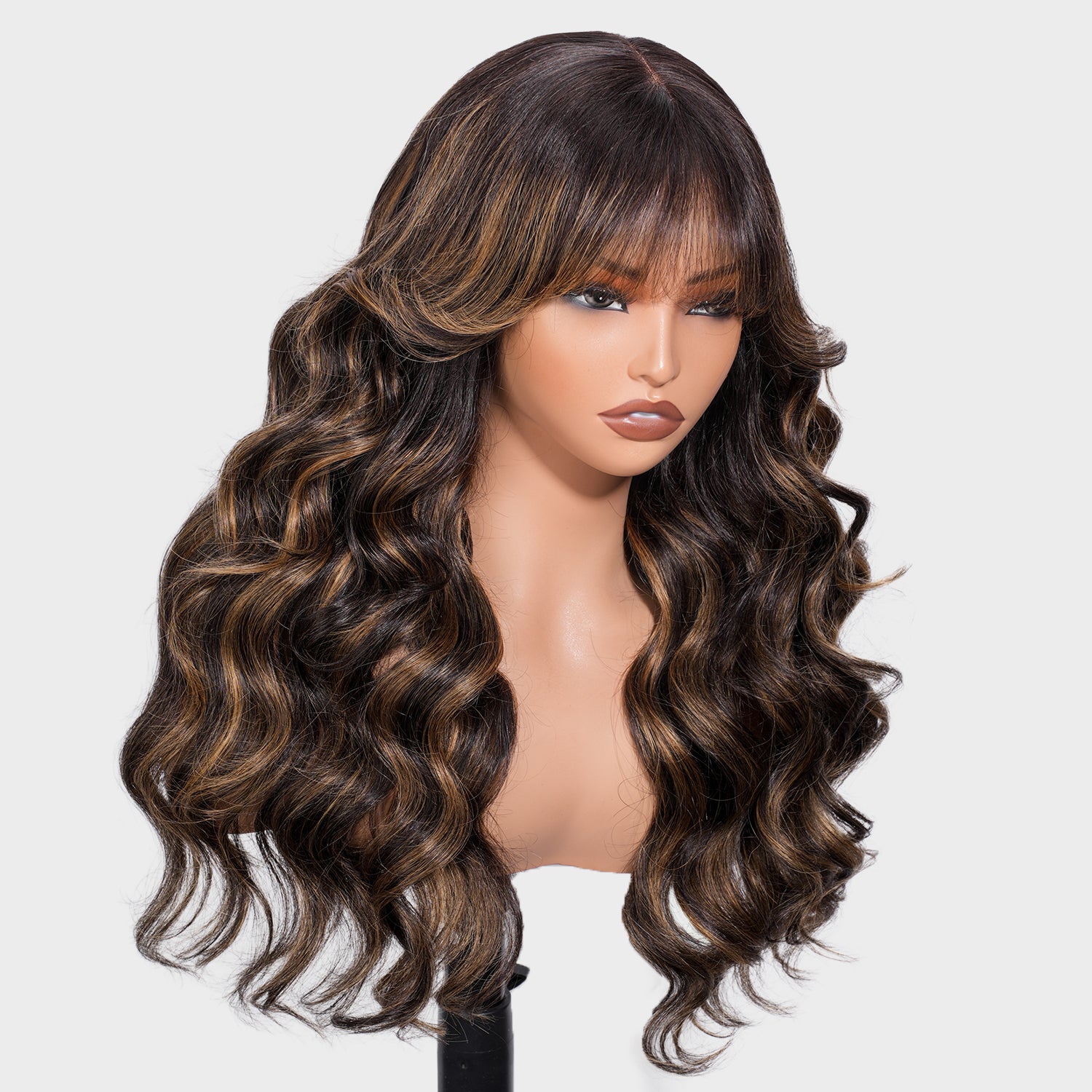 Blonde Highlights Body Wave With Bangs Glueless 13×4 Lace Front Wigs Human Hair