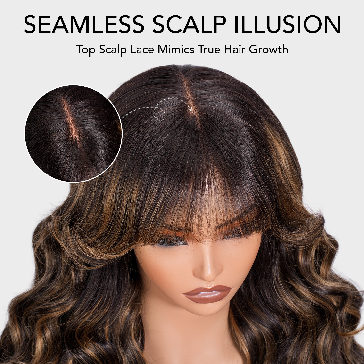 Blonde Highlights Body Wave With Bangs Glueless 13×4 Lace Front Wigs Human Hair