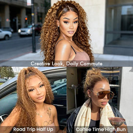 Highlight Curly 13x4 HD Lace Frontal Wigs #4/27 Color Glueless Human Hair Wigs For Women