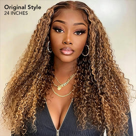 Highlight Curly 13x4 HD Lace Frontal Wigs #4/27 Color Glueless Human Hair Wigs For Women
