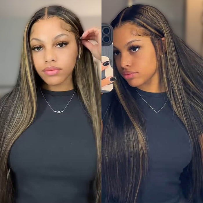 Highlight 13x4 HD Lace Frontal Wig #1B/27 Ombre Honey Blonde Brazilian Straight Human Hair Wigs