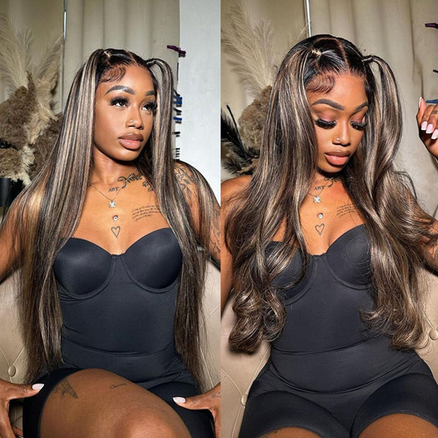 Blonde Highlight HD Lace Closure Wigs #FF1B/27 Color Glueless Ready & Go Wig