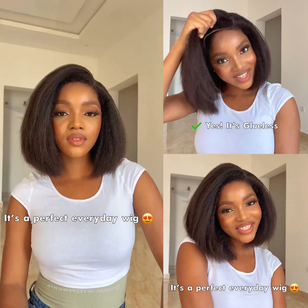 Kinky Straight Glueless 8x5 Closure Lace Wig 4C Kinky Edges 100% Human Hair Wigs Pre-cut Pre-bleached