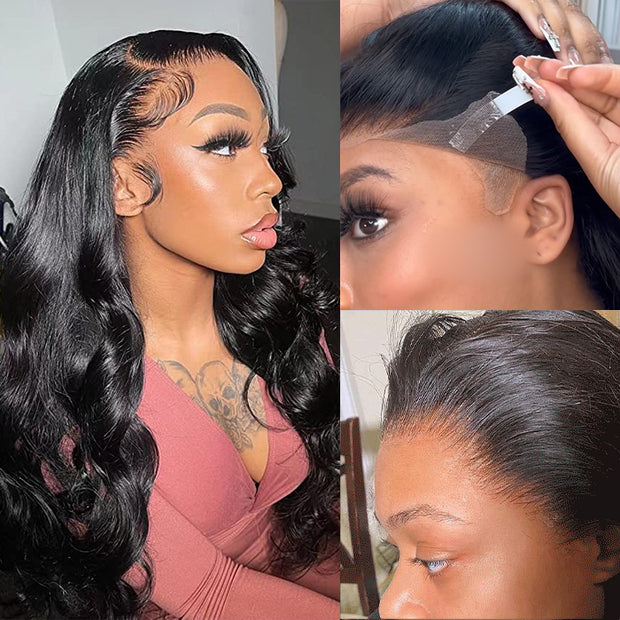 Pre Bleached Knots Body Wave Human Hair Wig 13*6 Invisible HD Lace Front Wig