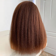 Brown Colored Kinky Straight Invisi String Snug Fit 360 Melting Lace Frontal Glueless Wig Human Hair