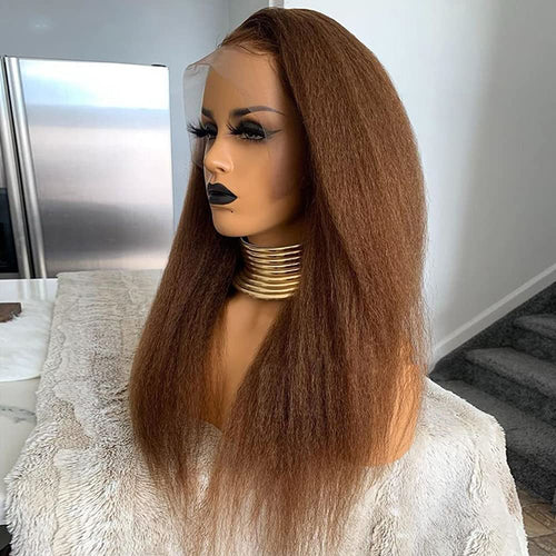 Kinky Straight Glueless 360 Lace Frontal Wig with Invisi String Pre Cut Melting HD Lace Wig Human Hair