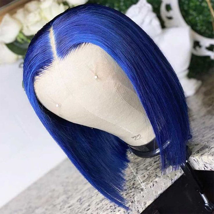 Blue Bob Wig 220% Density Straight 13x4 Lace Front Human  display picture 2