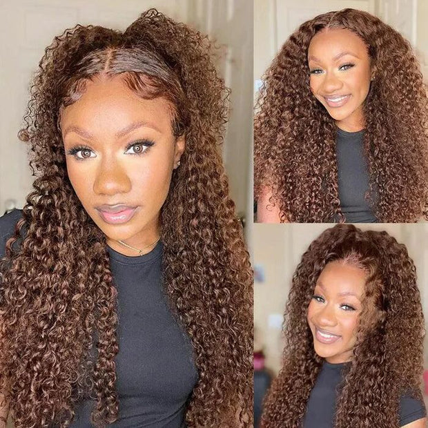 Glueless Ready & Go Wig Curly Hair 8*5 Pre Cut HD Lace Closure Wigs #4 Chocolate Brown Color