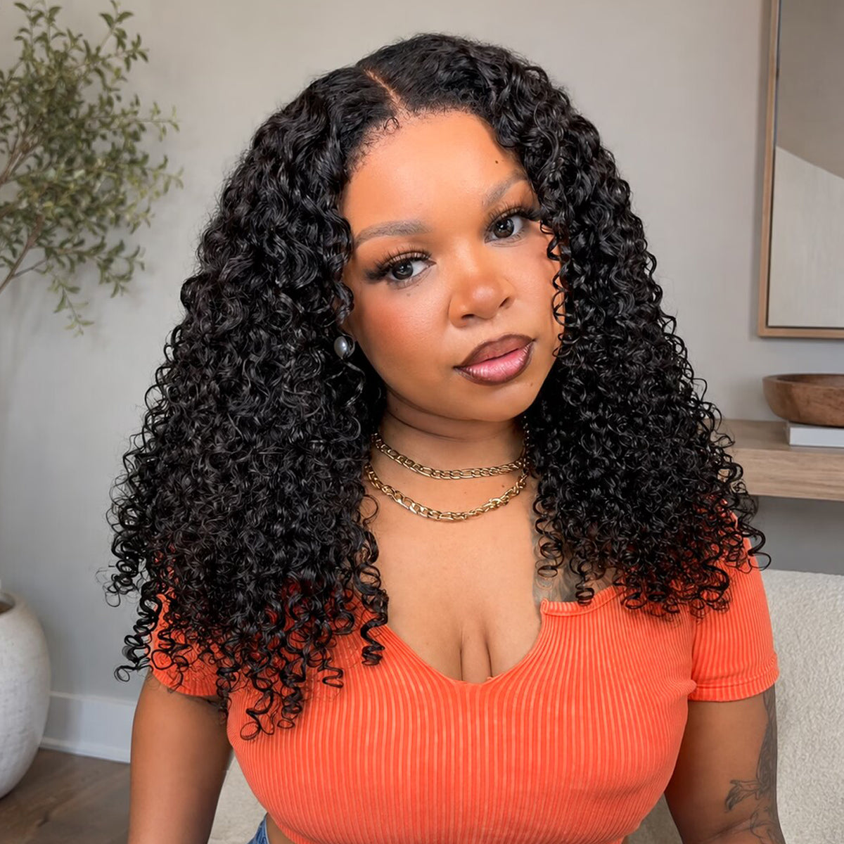 4C Edges Hairline Wig Transparent 13x4 HD Lace Pre-Plucked Curly Human Hair Wig with Curly Baby Hair
