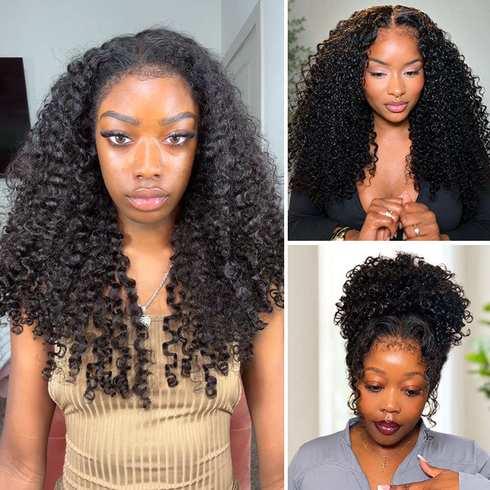 4C Edges Hairline Wig Transparent 13x4 HD Lace Pre-Plucked Curly Human Hair Wig with Curly Baby Hair