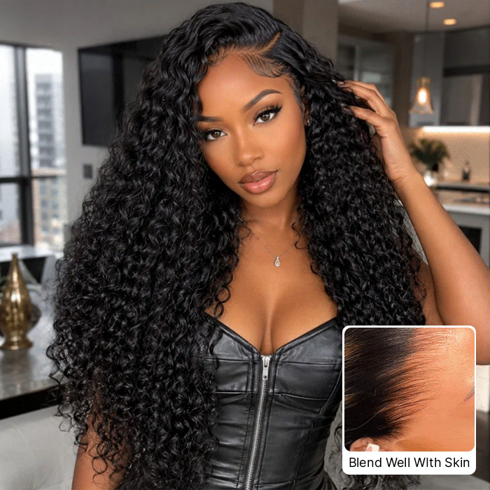 13x6 Invisible HD Lace Curly Human Hair Wigs With Elastic Drawstring Low Maintenance Glueless Wigs For Women