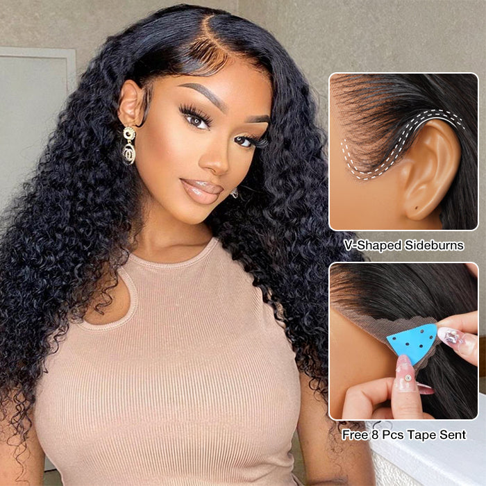 13x6 Invisible HD Lace Curly Human Hair Wigs With Elastic Drawstring Low Maintenance Glueless Wigs For Women