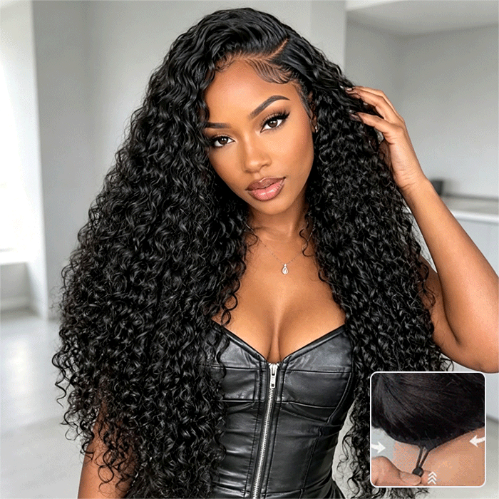 13x6 Invisible HD Lace Curly Human Hair Wigs With Elastic Drawstring Low Maintenance Glueless Wigs For Women