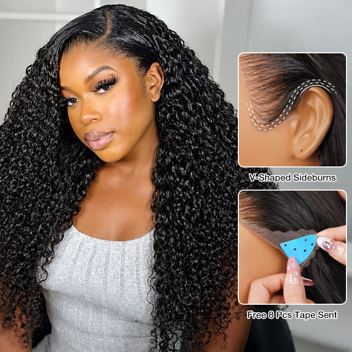 13x6 Invisible HD Lace Curly Human Hair Wigs With Elastic Drawstring Low Maintenance Glueless Wigs For Women