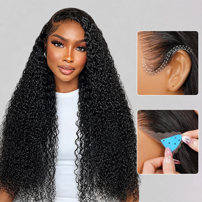 13x6 Invisible HD Lace Curly Human Hair Wigs With Elastic Drawstring Low Maintenance Glueless Wigs For Women