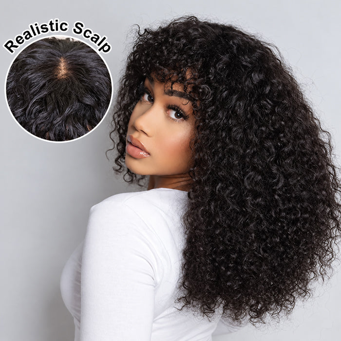 Beginner Friendly Curly Glueless 2X4 HD Lace Ready To Go Human Hair Wigs With Bangs