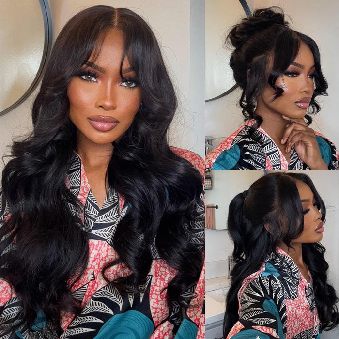 Face-Framing Curtain Bangs Body Wave Wig Glueless Pre Cut 8x5 HD Lace Ready To Go Wig Pre Plucked Pre Bleached