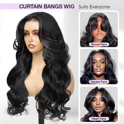 Curtain Bangs Face-Framing Upgraded Body Wave Glueless 13x4 13x6 HD Lace Human Hair Wigs for Women