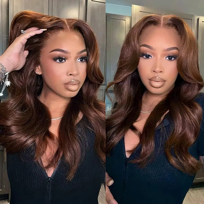 Chocolate Brown #4 Curtain Bangs 13x4 HD Lace Front Body 