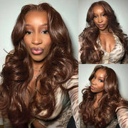 Chocolate Brown #4 Curtain Bangs 13x4 HD Lace Front Body Wave Glueless Human Hair Wigs