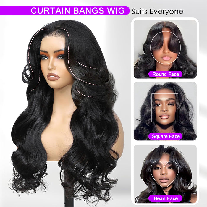 Curtain Bangs Face-Framing Upgraded Body Wave Glueless 13x4 13x6