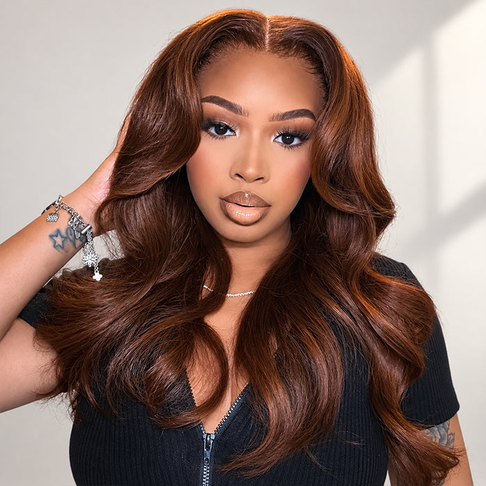 Chocolate Brown #4 Curtain Bangs 13x4 HD Lace Front Body Wave Glueless Human Hair Wigs