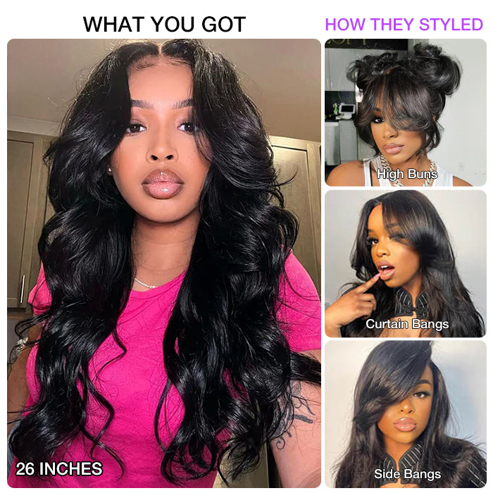 Curtain Bangs Body Wave Glueless 13x4 HD Lace Front Wig for Women 100% Human Hair Pre Plucked Pre Bleached