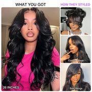 Curtain Bangs Body Wave Glueless 13x4 HD Lace Front Wig for Women 100% Human Hair Pre Plucked Pre Bleached