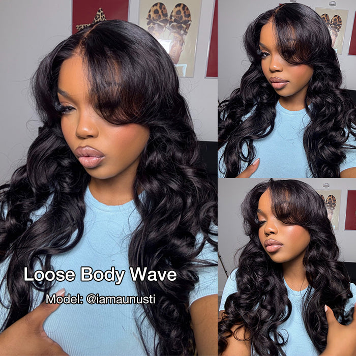 Face-Framing Curtain Bangs Body Wave Wig Glueless Pre Cut 8x5 HD Lace Ready To Go Wig Pre Plucked Pre Bleached