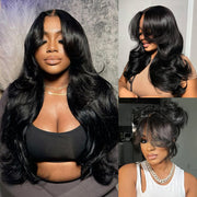 300% Density Face-Framing Curtain Bangs Body Wave Glueless 13x4 HD Lace Front Wigs Human Hair