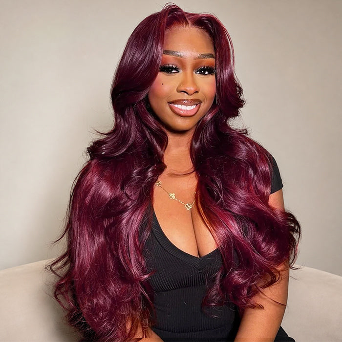 13x6 HD Lace Front Wig 99J Burgundy Colored Human Hair Wigs with Pre Plucked Hairline