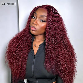 13x6 HD Lace Front Wig 99J Burgundy Colored Human Hair Wigs with Pre Plucked Hairline