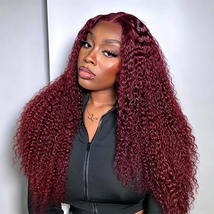 99J Burgundy Color 13x4 HD Lace Front Wigs Pre Plucked Long Curly Virgin Human Hair Wigs