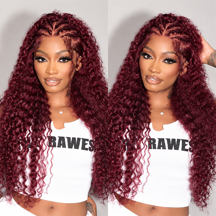 Deep Wave 99J Burgundy Wig Drawstring 13x6 HD Lace Frontal Wigs