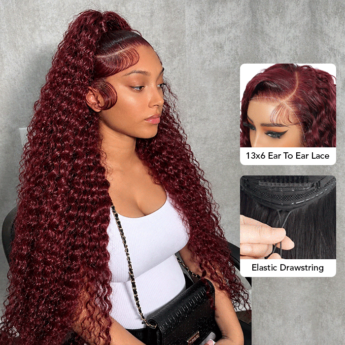 Deep Wave 13x4 HD Lace Front Wigs Burgundy 99J Color Human Hair Wigs With Pre-plucked Hairline