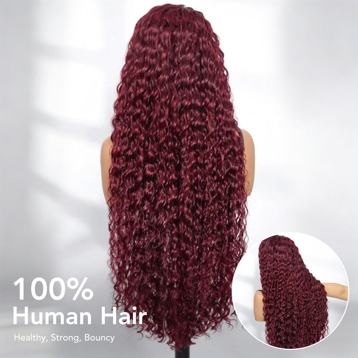 Deep Wave 13x4 HD Lace Front Wigs Burgundy 99J Color Human Hair Wigs With Pre-plucked Hairline