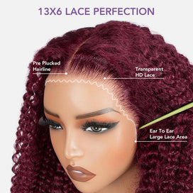 13x6 HD Lace Front Wig 99J Burgundy Colored Human Hair Wigs with Pre Plucked Hairline