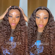 #4 Chocolate Brown Wig Deep Wave 13x6 HD Transparent Lace Frontal Wigs Pre-Colored Human Hair Wigs
