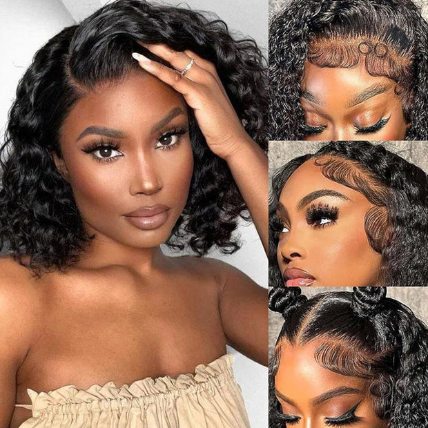 Deep Wave HD Lace Front Bob Wig Pre Plucked Human Hair Lace Wigs For Women