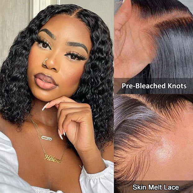 Put on go® Glueless Deep Wave Bob Wig 8x5 Closure HD Lace Huma Hair Pre Cut Lace & Plucked & Bleached