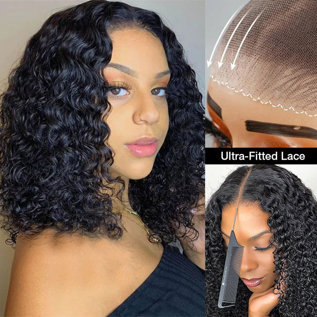 Put on go® Glueless Deep Wave Bob Wig 8x5 Closure HD Lace Huma Hair Pre Cut Lace & Plucked & Bleached