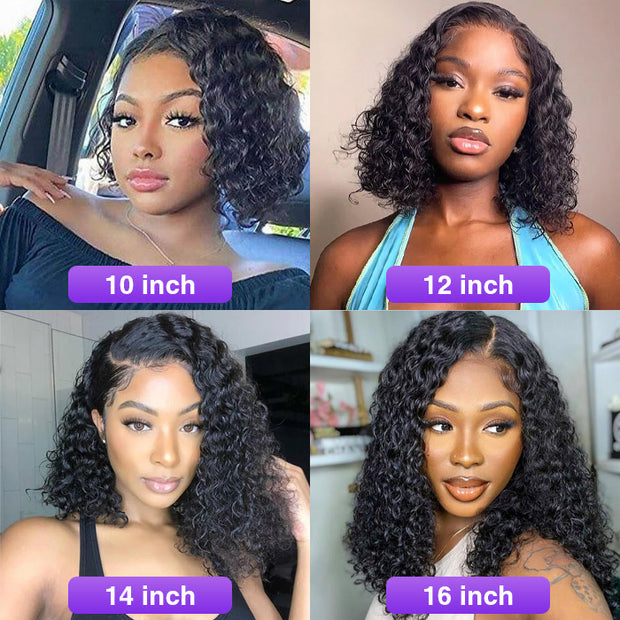 Deep Wave HD Lace Front Bob Wig Pre Plucked Human Hair Lace Wigs For Women
