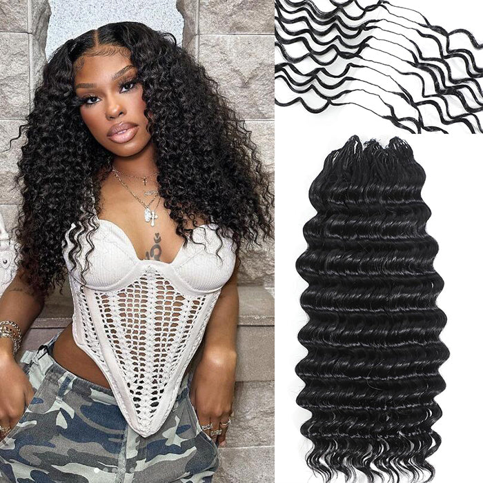 Human Crochet Hair Pre Looped Deep Wave Lightweight Crochet Real Human Hair Extensions