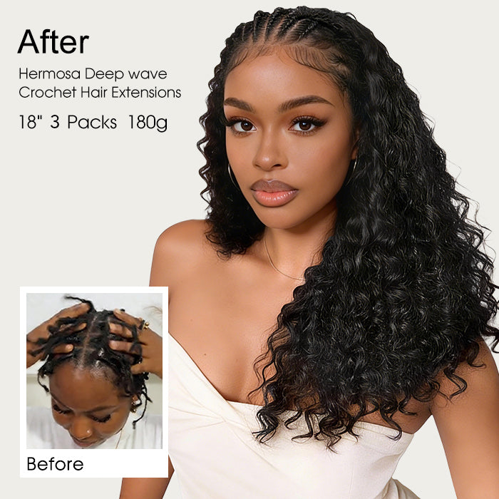 Human Crochet Hair Pre Looped Deep Wave Lightweight Crochet Real Human Hair Extensions