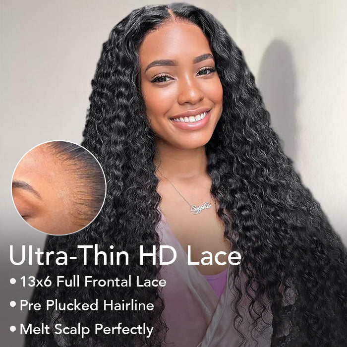 Deep Wave Frontal Wigs 13x6 HD Lace Front Human Hair Wigs with Baby Hair