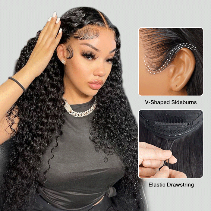 Deep Wave Wig Ear-to-ear Glueless 13x6 Full Frontal HD Lace Wig with Drawstring Friendly To All Heads