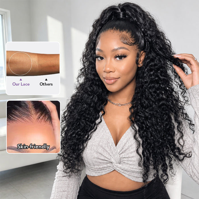 Deep Wave 5x5 HD Transparent Lace Closure Wigs Glueless Human Hair Wig With Bleached Knots