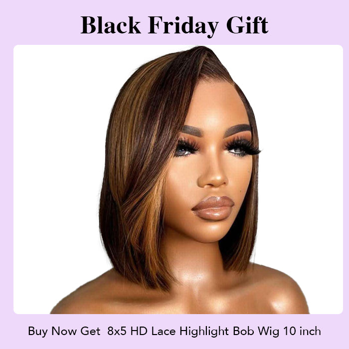 [ Black Friday Gift ] Highlight Short Straight 8x5 HD Lace Bob Wigs 10 inches