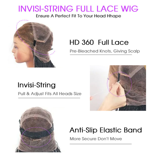 Invisi-String Full Lace Knotless Boho Curls Braided Long Wig Pre-Braid Lightweight Super Natural Scalp