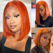 Orange Ginger Color 13x4 Lace Front Wigs Remy Human Hair Short BoB Wig Baby Hair For Black Women 150% Preplucked